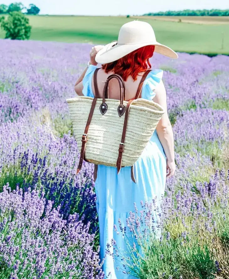 STRAW BAG Handmade leather, French Market Basket Backpack