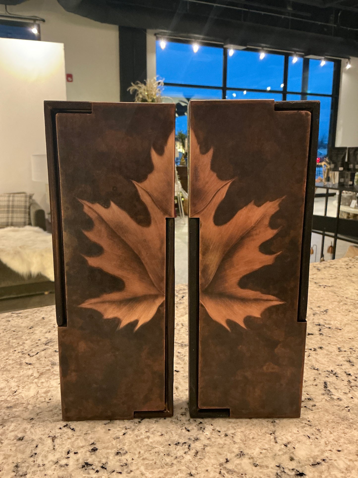 Patina brass maple leaf art