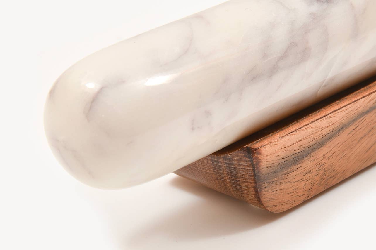 White Marble Rolling Pin and Wood Base