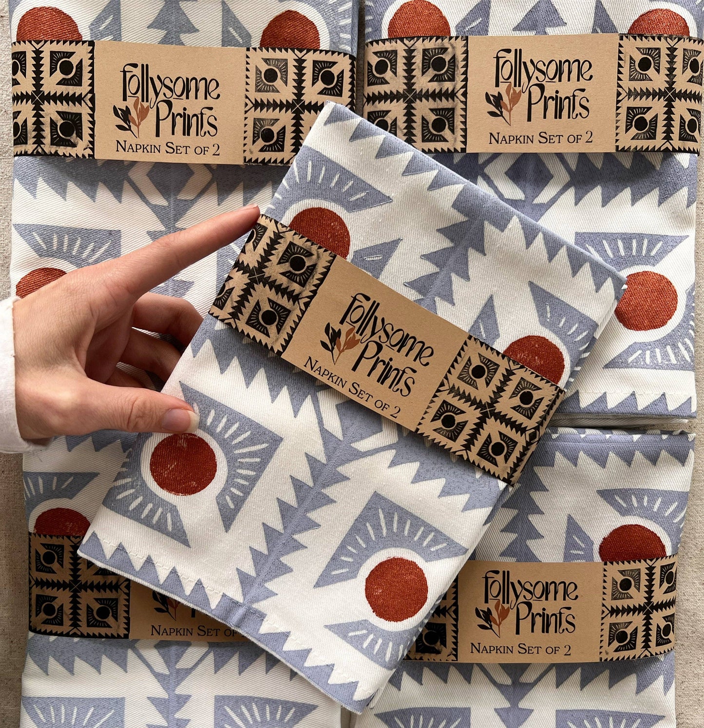 Block Printed Periwinkle Napkin Sets