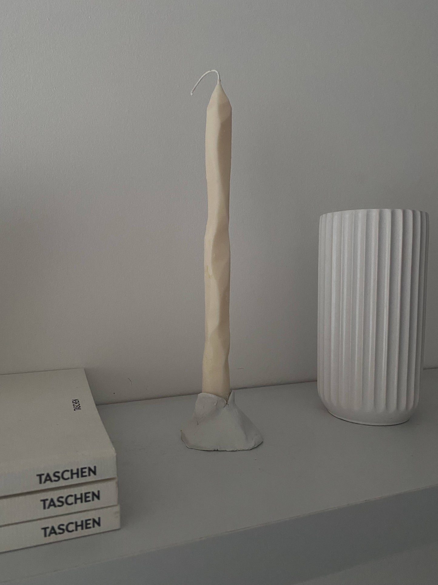 Hand carved white tapered candle sticks. Vegan, soy  wax