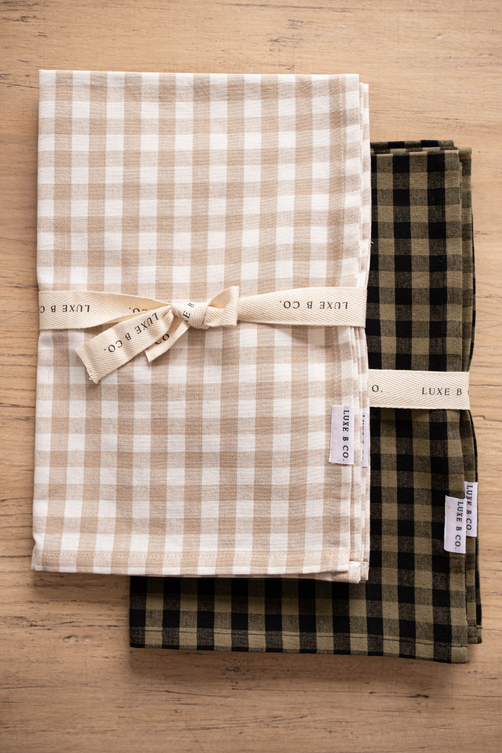 Olive Green Gingham Kitchen Dish Towels. Set of 2