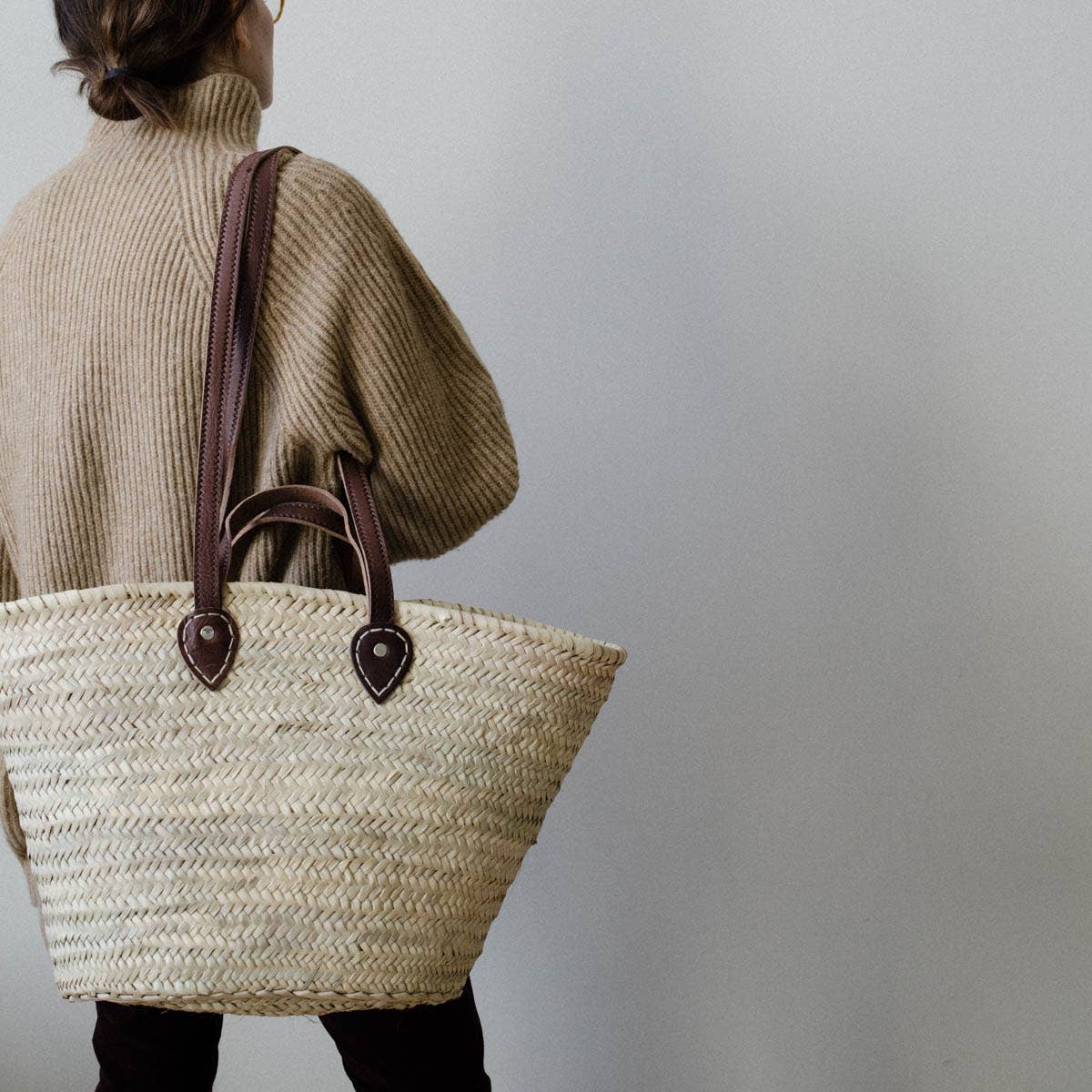 STRAW BAG Handmade with leather - French market bag