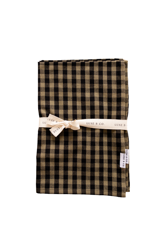 Olive Green Gingham Kitchen Dish Towels. Set of 2