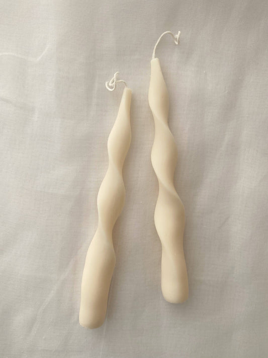 Vanilla Ribbon Candle sticks Set. Vegan, soy